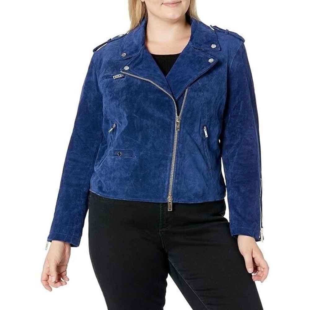 Rebel Wilson X Angels Jacket‎ Size 2X Suede Zip Moto Blue NWT NEW